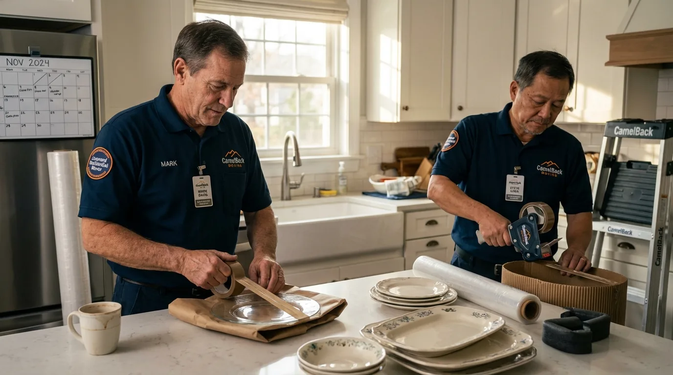 Professional crew packing kitchen dishware in Crescent City, CA
